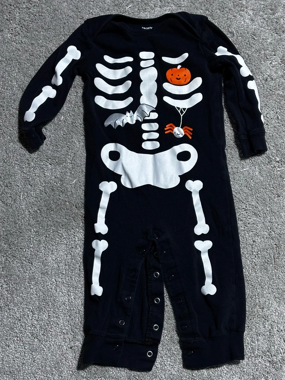 Carter's 18M Black Baby Romper with White Skeleton and Orange Pumpkin Halloween